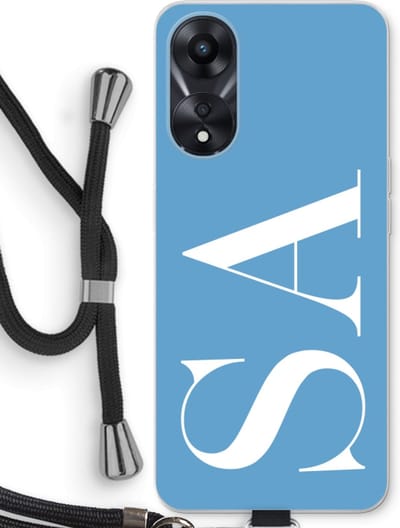 Gepersonaliseerd - Case Company® - Hoesje met koord geschikt voor Oppo A78 5G hoesje met Koord - Monogram N°2 - Telefoonhoesje met Zwart Koord - Bescherming aan alle Kanten en Over de Schermrand
