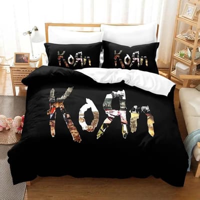 Impression 3D Collection de Linge de Lit du Groupe de Rock Korn Housse de Couette Collection de Lits Housse de Couette Taie d'Oreiller Couette Tailles King Queen Linge de Lit pour Garçons Adultes EU Twin 135x200cm