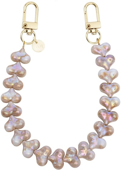 xoxo Wildhearts telefoonkoord - Funky Hearts Charm Cord (Champagne Pearl) - Geschikt voor iPhone - Geschikt voor Samsung - Universeel Phone Cord - Telefoonketting - Bedeltje voor telefoon - Telefoonhanger - Ketting met hartjes - Champagne
