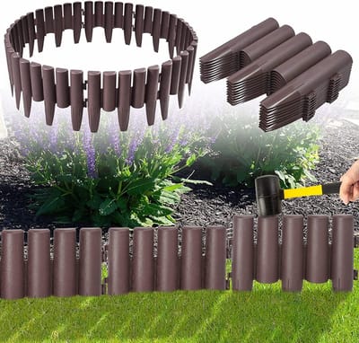 Gazonranden Kunststof - Tuinranden Palissaden - Tuin Afscheiden - Houtlook Design - 56 Meter 20 Stuks - Bruin