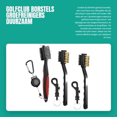 Dailygoods- Golfclubborstel 3-in-1 - Groefreiniger - Metalen/Nylon Borstel - Spike-Reinigingsgereedschap - Intrekbare Karabijnhaak - Voor Betere Backspin - Golfborstel