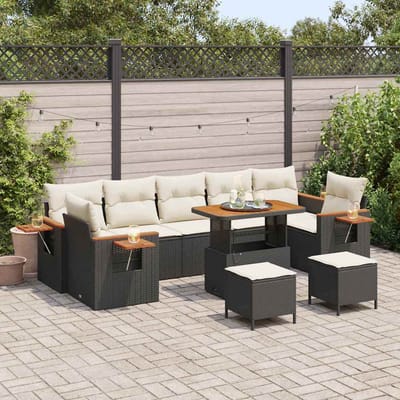 vidaXL - Tuinbank - Set - 13 - st - 9-Aantal - zitplaatsen - Zwart - en - Crème
