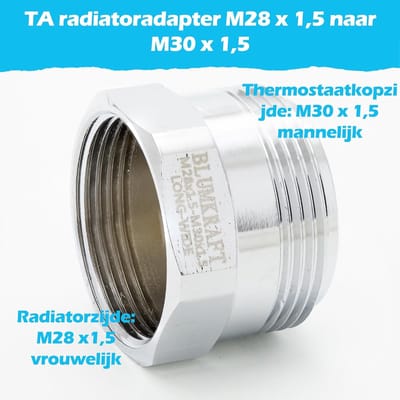 Metalen Adapter M28x1.5 naar M30x1.5 voor Thermostaatkraan - Geschikt voor TA Radiatoren
