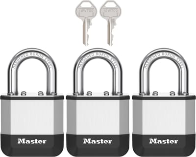 Masterlock Elite - Hangslot - Set van 3 - 45mm - Korte Beugel - Weerbestendig - Inbraakwerend - Buitenslot - Inclusief 2 Sleutels