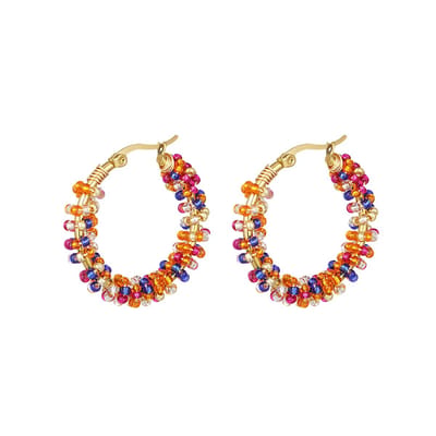 Oorbellen Hoops Kralen - Stainless steel - Shimmer - Glaskralen - Feestdagen - Goudkleurig - Orange