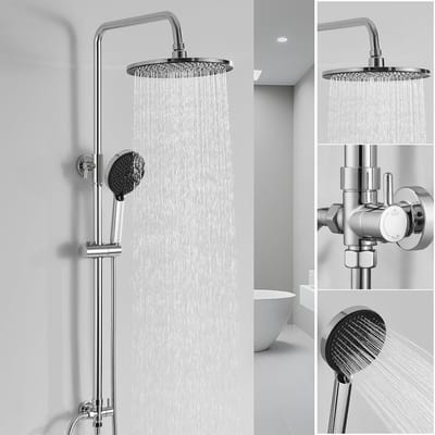 Auralum Max Douchesysteem - Waterbesparend - Regendouche - Rond Design - Handdouche met 4 standen - met omstelkraan voor wandmontage - Doucheset - Chroom