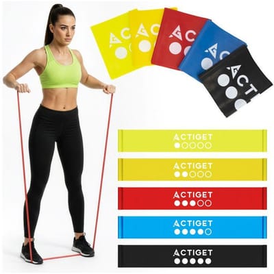 Actiget® Weerstand Band Set | Weerstandselastieken | Weerstands Set | Fitness Elastiek | Multicolor | 5 Stuks | 1-15 KG