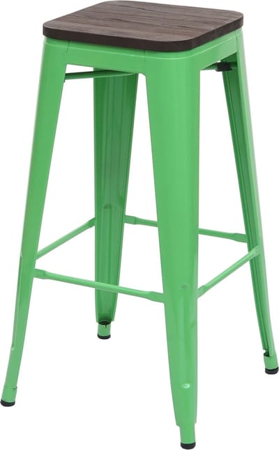 Barkruk MCW-A73 incl. houten zitting, barkruk tegenkruk, metaal industrieel ontwerp stapelbaar ~ groen