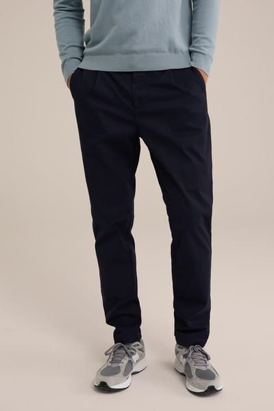 WE Fashion Heren tapered fit broek met bandplooi en stretch
