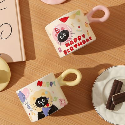Schattige Kat Verjaardag Cadeau Doos Mok Mooie Kantoor Meisje Waterbeker Souvenir Cadeau voor Beste Vriend 380ml brown