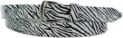 Dames Riem | Smalle Leren Riem | Zebraprint | Kleur: Wit | 2cm breed | Riemmaat: 85cm (totale lengte: 100cm) | 100% echt leer | Nikkelvrije gesp
