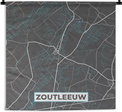 Wandkleed - Wanddoek - Plattegrond – Zoutleeuw – Blauw – Stadskaart - Kaart - 180x180 cm - Wandtapijt