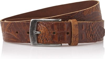 Timbelt 4cm leren jeans riem met kroko print - cognac - 100% leder - Maat 85 - Totale lengte riem 100 cm