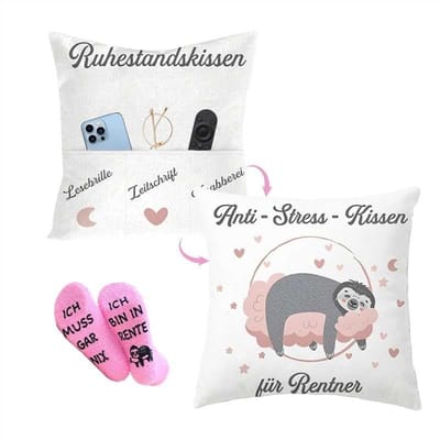 Dailygoods- Pensioen Cadeau Grappige Cadeauset - Kussensloop 45x45 cm - Sokken - Polyestervezel - Afscheidscadeau voor Vrouwen - Zachte Roze Sokken