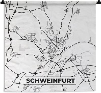 Wandkleed - Wanddoek - Schweinfurt - Stadskaart - Plattegrond - Kaart - 180x180 cm - Wandtapijt