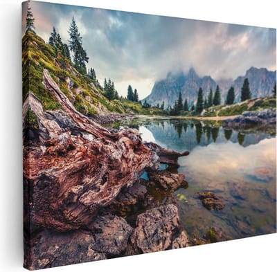 Artaza Canvas Schilderij Landschap - 40x30 cm - Klein - Wanddecoratie Bergen - Muurdecoratie Bos - Kamer Accessoires Bergmeer