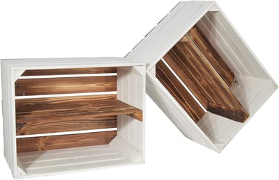 Set van 2 Houten Kisten Gevlamd Wit - Opslag en Decoratie