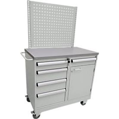 Treston TWIN 1 gereedschapswagen, stalen onderstel, tot 300 kg, 5 laden, 1 opbergvak, afsluitbaar, duwbeugel, staal, lichtgrijs RAL 7035