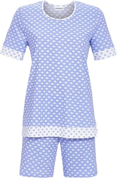 Katoenen shortama schelpen blauw - Blauw - Maat - 38