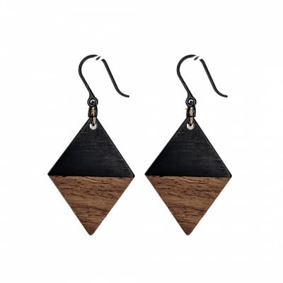100% Allergievrij Lange Oorbellen- Dilara Hout- Zwart Bruin-Charme Bijoux