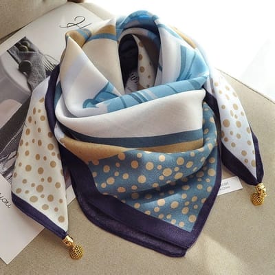 Sjaal-65cm-Vierkante sjaal met magnetische drukknoopsluiting – Te vormen tot driehoekige sjaal – Stijlvolle & elegante nekwarmer – Must-have voor elke outfit-Blauw met stippen