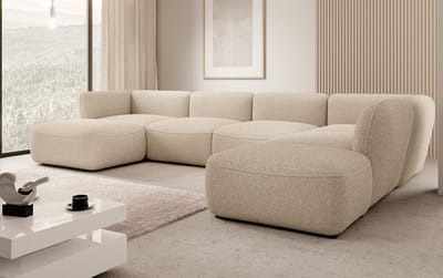 Meubella - Hoekbank Caesar - Beige - Teddy Boucle stof - Rechts