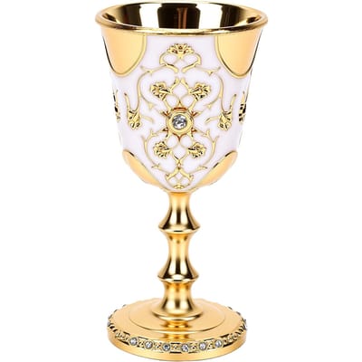 Coupe Décorative Émaillée Vintage avec Strass Coupe à Vin Petite Coupe de Communion en Alliage Design Floral Décoration de Fête beige