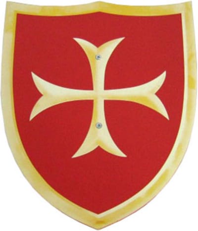 Ridder kostuum Paars inclusief zwaard en schild rood kruis maat 116-140 riddertuniek