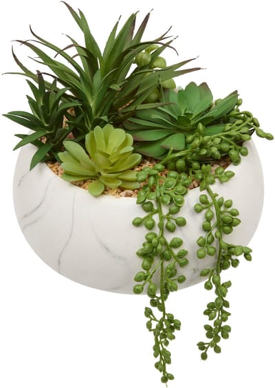 Atmosphera Kunstplant Vetplant Jesty met keramieken pot - 21x18x21cm - Wit