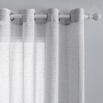 Dailygoods- Gordijnen met inslagringen - Set van 2 - 225 x 140 cm - Halftransparant - Decoratief - Wit met strepen - Modern design - Raamdecoratie