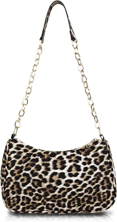 Schoudertas Dames - Okseltas Mini - Avondje Uit - Trendy Luipaardprint - 22 cm Hoog - Bruin Abrikoos