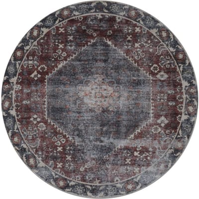 Vloerkleed Madel Rond Rood/Blauw ø160 cm - Laagpolig Synthetisch Vloerkleed – Vintage / Oosters Design