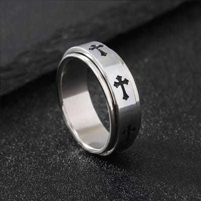 HNSP 316L Roestvrij Staal Roterende Kruisring Voor Mannen Eenvoudige Stijl Vinger Sieraden Accessoires 8 black