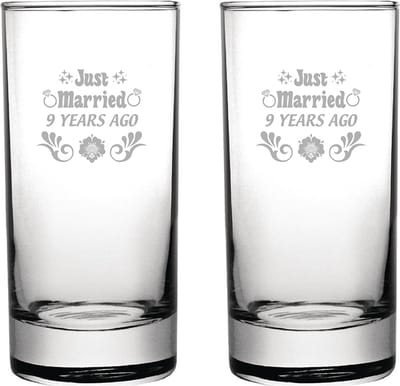 Gegraveerde set longdrinkglazen 28,5cl Just Married 9 years ago