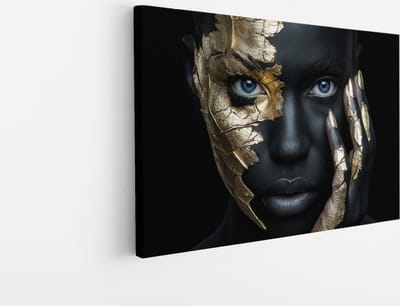 Saammp Canvas Schilderij - Vrouw met goud op het gezicht - abstract - 30x20 - Foto op canvas - Wanddecoratie - Muurdecoratie Woonkamer - Slaapkamer decoratie - Canvas Print