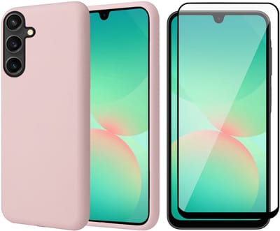 Hoesje geschikt voor Samsung Galaxy A17 5G / A26 - Screenprotector Volledig Dekkend Glas - Mat Back Case Roze