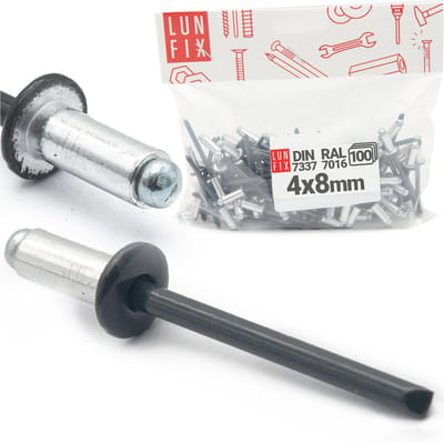 LUN FIX - Aluminium Blindnieten - 4 x 8 mm - 100 stuks - Staal - Industrie-Standaard DIN7337