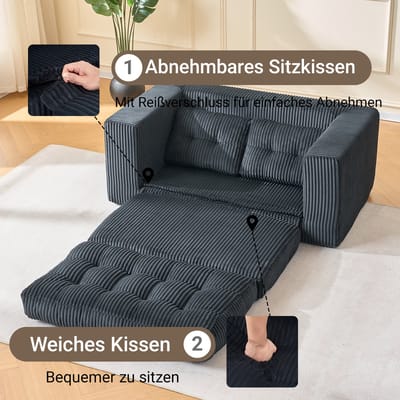 MIVRAY Slaapbank 2-Zits - Opvouwbaar Logeerbed Voor Kleine Ruimtes En Thuiskantoor - Ribstof Bekleding - Zwart