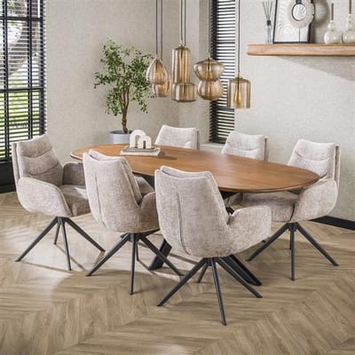 Ovale Eettafel van Mangohout – Naturel Robuuste Industriële Tafel 215x105 cm – Voor 6-8 Personen – Modern & Stoer Design – Novihome