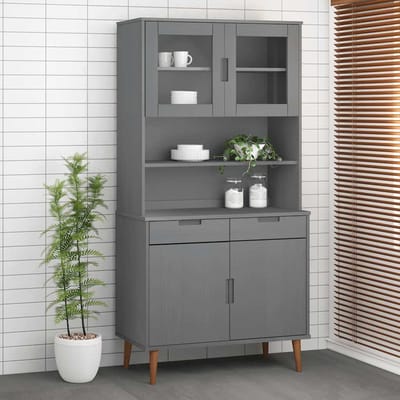 vidaXL - Opzetkast - MOLDE - 90x35x100 - cm - massief - grenenhout - grijs