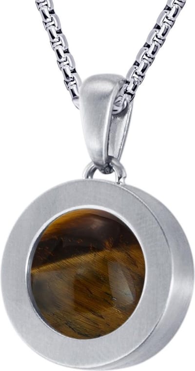 Quiges 12mm Mini Munt Hanger Zilverkleurig RVS Mat met Tijgersoog Bruin Munt en Box Ketting Ankerketting 42-46cm