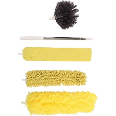 Microvezel Stofdoek met Telescopische Verlengstok 4 Koppen Spinnenwebborstel Buigbaar Wasbaar Herbruikbaar yellow