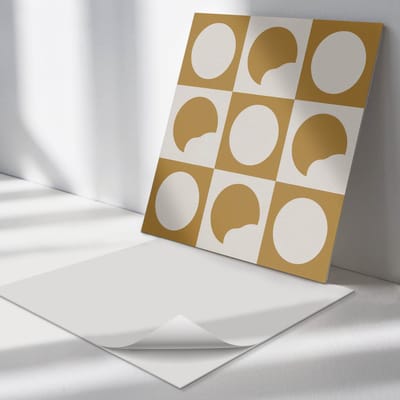 Wallfluent Vinyl Tegels - Abstracte Cirkels met Gaten Zelfklevende PVC Tegels - 30 cm x 30 cm - Bruin Vinyl Tegels - 9 stuks - Vierkant PVC Tegels - Abstractie Plaktegels - Vinyl Vloer Tegels - Plaktegels Keuken en Badkamer