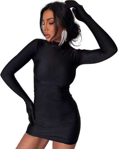 Mini jurk bodycon - Handschoen - Halve coltrui - Feest en Gala - Zwart - Uitgaan