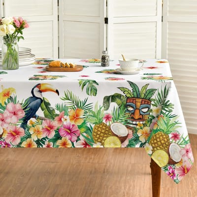 Tropische Palmbladeren Hibiscus Papegaai Waterdicht Tafelkleed voor Tafeldecoratie Zomerbloemen Bladplanten Tafelkleed Feestdecoratie 100x160cm