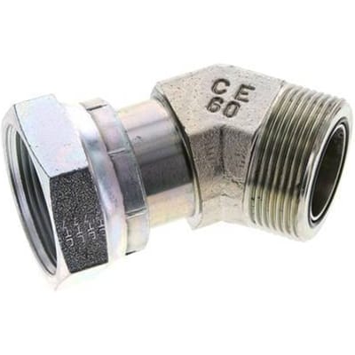 UN 1-11/16''-12 x UN 1-11/16''-12 F/M Verzinkt Stalen L-Fitting 45graden ORFS 250 Bar - Hydrauliek - FL2E-FM-EZ-111U-O45