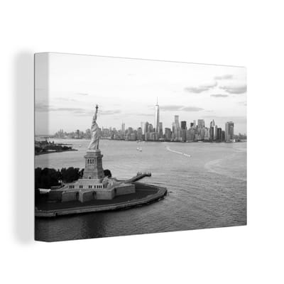 Canvas Schilderij New York - Vrijheidsbeeld - Zwart - Wit - 60x40 cm - Wanddecoratie