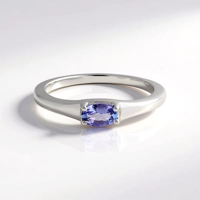 Cavill - Zilveren ring - 925 Sterling Zilver met Platina - Ovale Tanzaniet 0,38 ct Prong - Minimalistische, Elegante Sieraad - Paarse Edelsteen