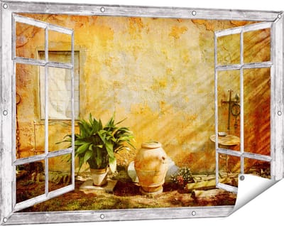 Gards Tuinposter Doorkijk Oude Stenen Muur - 120x80 cm - Tuindoek - Tuindecoratie - Wanddecoratie buiten - Tuinschilderij