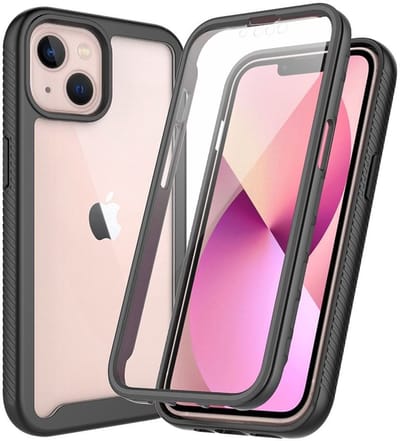 Hoesje Geschikt voor Apple iPhone 13 Mini | Met ingebouwde screenprotector | Full Protect valbescherming | Doorzichtig / Zwart